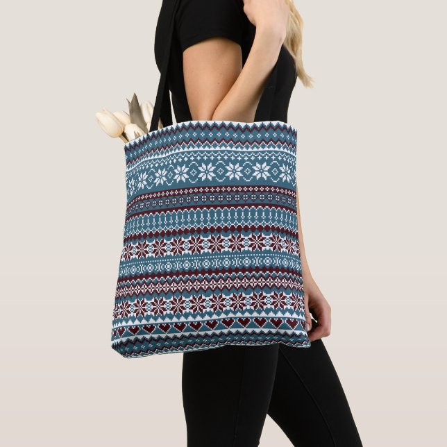 Classic Scandinavian Christmas Sweater Pattern Tote Bag (Close Up)