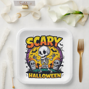 Classic Scary Halloween Skeleton Paper Plates