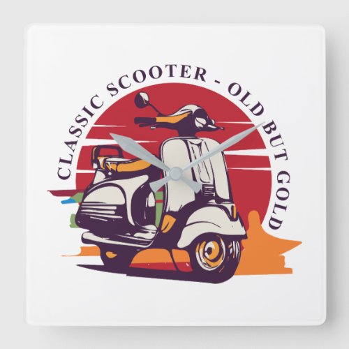 Classic Scooter Old But Gold Square Wall Clock