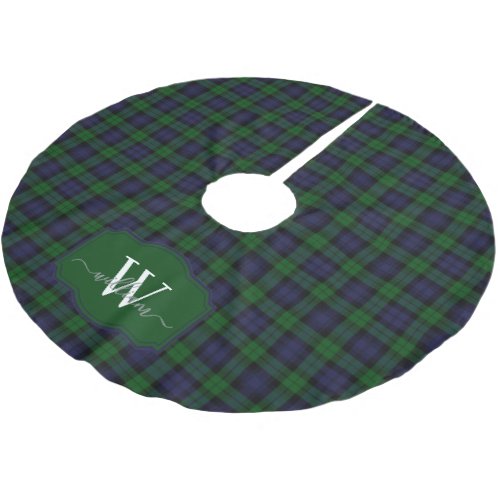 Classic Scottish Black Watch Tartan Plaid Monogram Brushed Polyester Tree Skirt