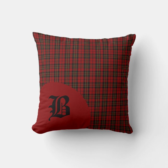 Classic Scottish Brodie Clan Tartan Plaid Monogram Throw Pillow (Front)