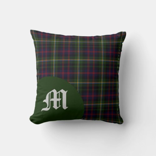 Classic Scottish Malcolm Clan Tartan Monogram Throw Pillow