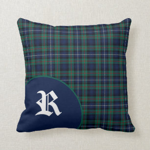 Classic Scottish Robertson Tartan Plaid Monogram Throw Pillow
