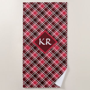 Classic Scottish Tartan Red Black Diamond Pattern Beach Towel