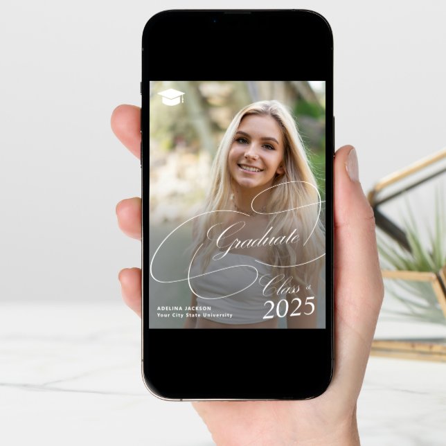 Classic script 2 photos class of 2024 graduation announcement (Front Digital)