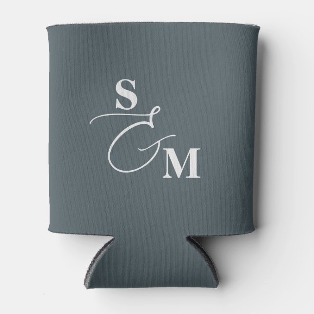 Classic Script Ampersand Modern Wedding Can Cooler (Front)