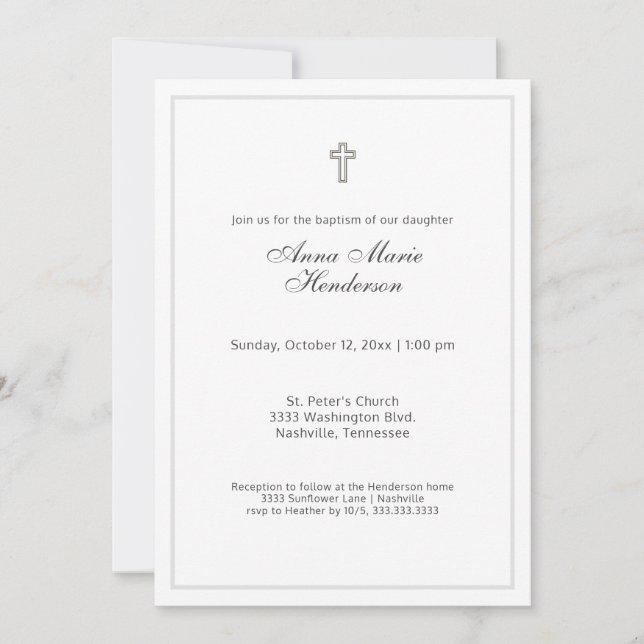 Classic Script Baptism Invitation (Front)
