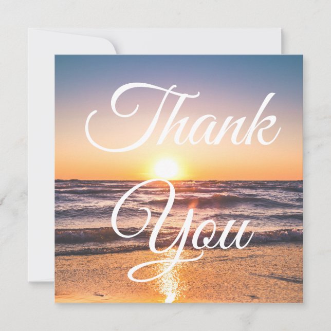 classic script beach sunset photo thank you card (Front)