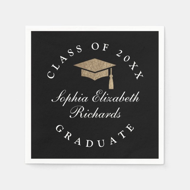 Classic Script Black and White Graduation  Napkins (Front)