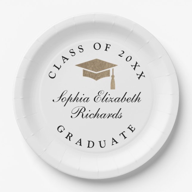 Classic Script Black and White Graduation  Paper Plates (Front)