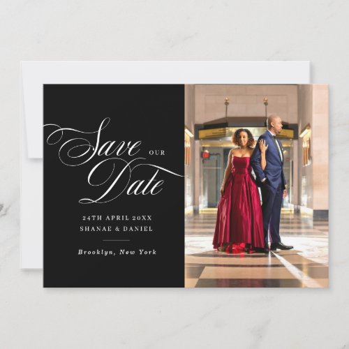  Classic Script Black and White Photo QR Code Save Save The Date