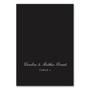 Classic Script Black Elegant Custom Name Wedding Table Number