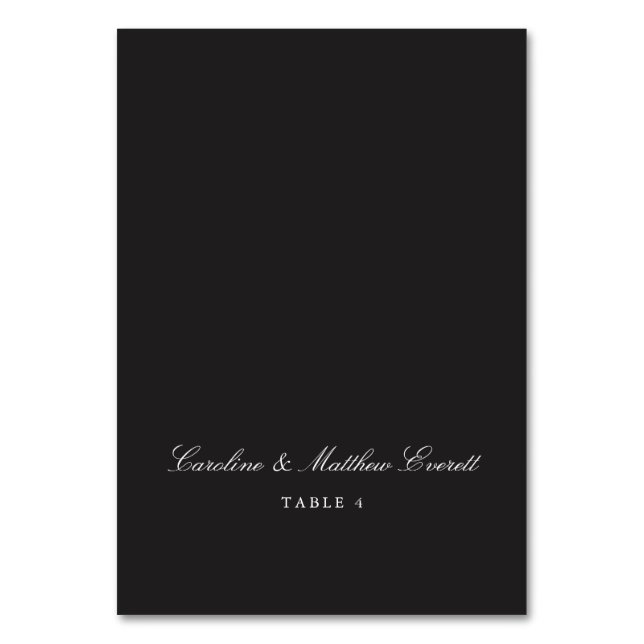 Classic Script Black Elegant Custom Name Wedding Table Number (Front)