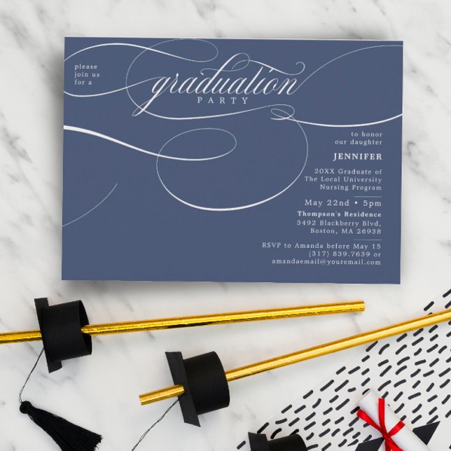 Classic Script Blue & Beige Graduation Party Invitation (Creator Uploaded)