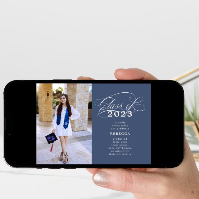 Classic Script Blue Photo Graduation Announcement (Front Digital)