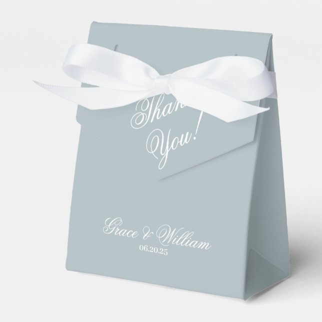 Classic Script Blue Wedding Thank You Favor Box (Front Side)
