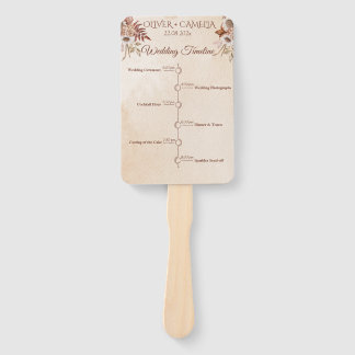 Classic Script BOHO Wedding Program and Timeline Hand Fan