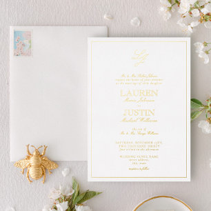 Classic Script Calligraphy Monogram Wedding Gold Foil Invitation