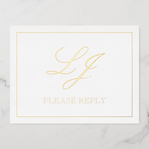 Classic Script Calligraphy Monogram Wedding RSVP Foil Invitation Postcard
