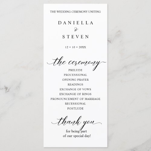 Classic Script Calligraphy Wedding Program Card