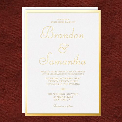 Classic Script Calligraphy Wedding Real Gold Foil Invitation