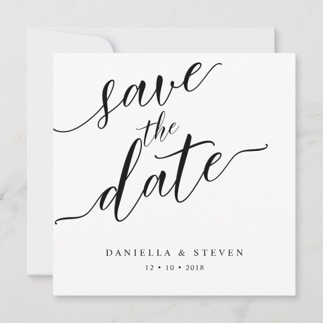 Classic Script Calligraphy Wedding Save The Date Invitation (Front)
