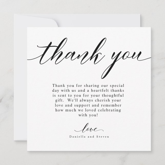 Classic Script Calligraphy Wedding Thank You Card (Front)
