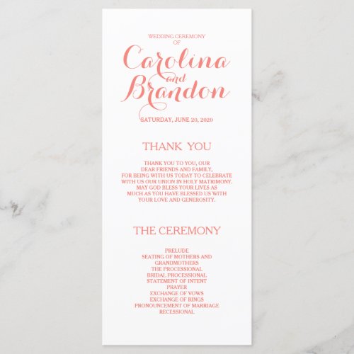 Classic Script  Coral Pink Wedding Programs