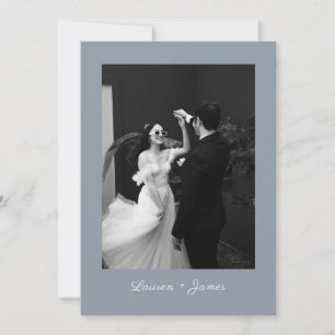 Classic Script Dusty Blue Wedding Photo Thank You
