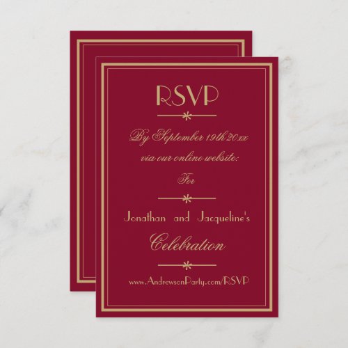 Classic Script Elegant Chic Burgundy And Gold RSVP Card