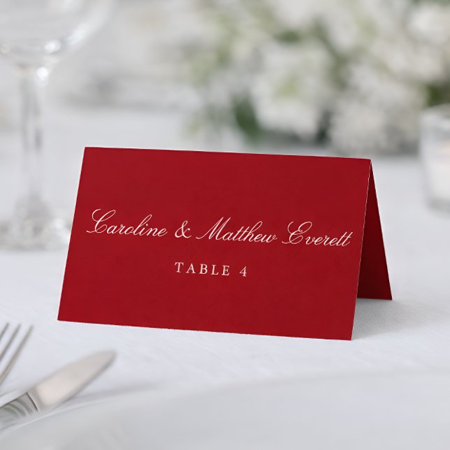 Classic Script Elegant Custom Names Red Place Card (Creator Uploaded)
