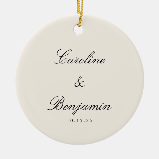 Classic Script Elegant Ivory Wedding Custom  Ceramic Ornament (Front)