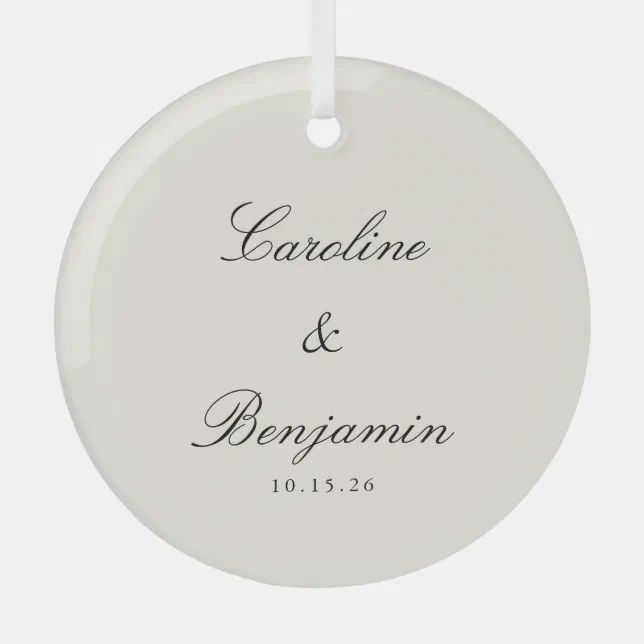 Scripts Ornament Classic Script Elegant Ivory Wedding Custom Glass Ornament | Zazzle