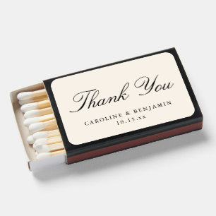 Classic Script Elegant Ivory Wedding Thank You Matchboxes
