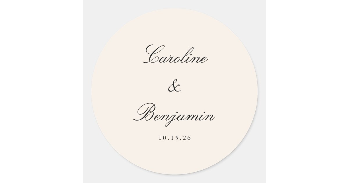 Classic Script Elegant Wedding Custom Ivory Cream Classic Round Sticker ...