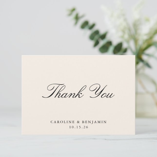 Classic Script Elegant Wedding Custom Ivory Thank You Card (Standing Front)