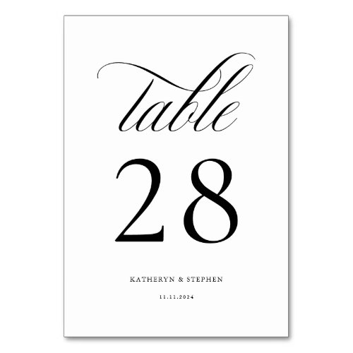 Classic Script Elegant Wedding Table Number 28