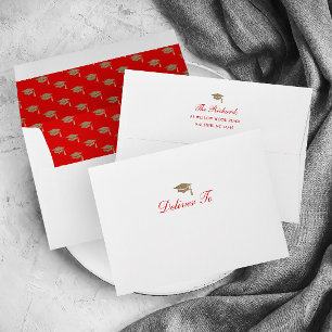 Classic Script Gold Cap Graduation Invitation Envelope