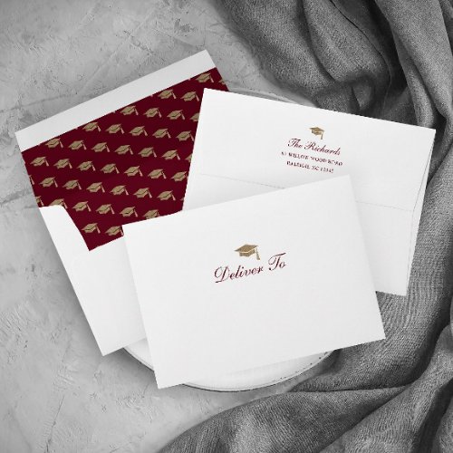 Classic Script Gold Cap Graduation Invitation Envelope