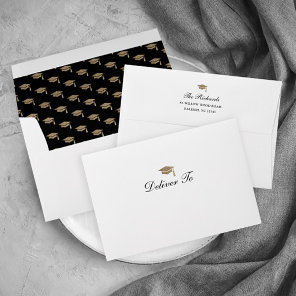 Classic Script Gold Cap Graduation Invitation Envelope