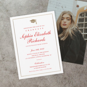 Classic Script Gold Photo Graduation Announcement