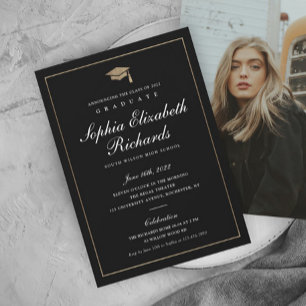 Classic Script Gold Photo Graduation Announcement