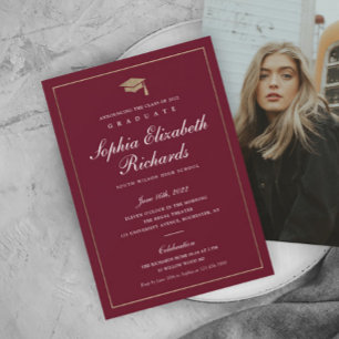 Classic Script Gold Photo Graduation Announcement
