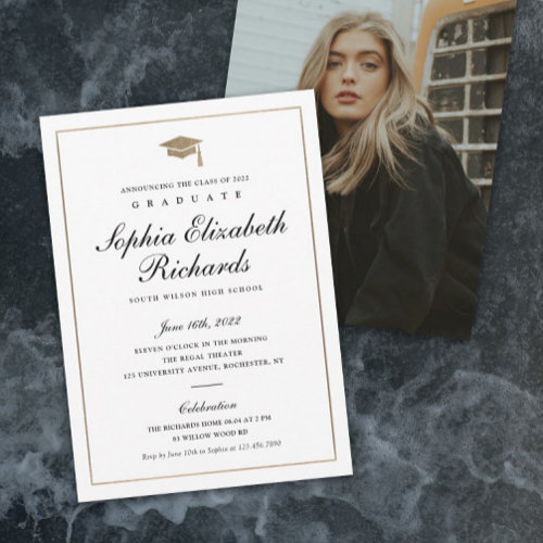 Classic Script Gold Photo Graduation Invitation