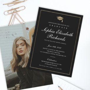 Classic Script Gold Photo Graduation Invitation