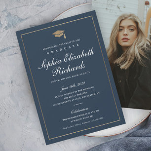 Classic Script Gold Photo Graduation Invitation