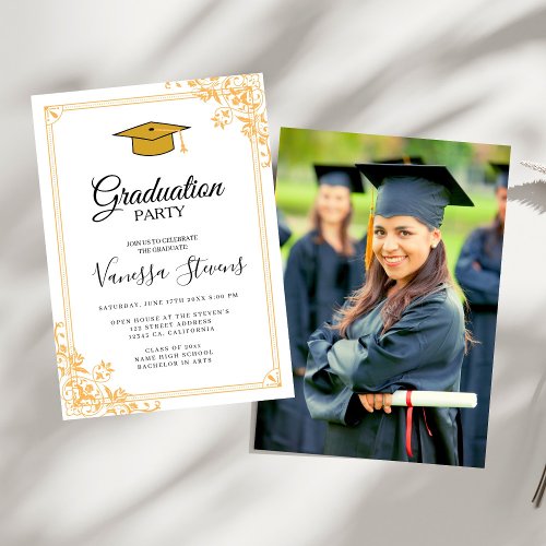 Classic Script Gold Photo Graduation Invitation