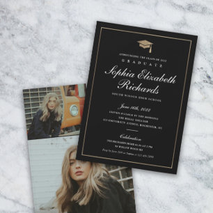 Classic Script Gold Photo Graduation Invitation