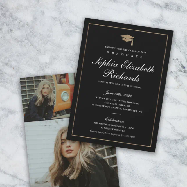 Classic Script Gold Photo Graduation Invitation | Zazzle