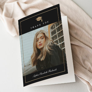 Classic Script Gold Photo Graduation Letterpress Thank You Card